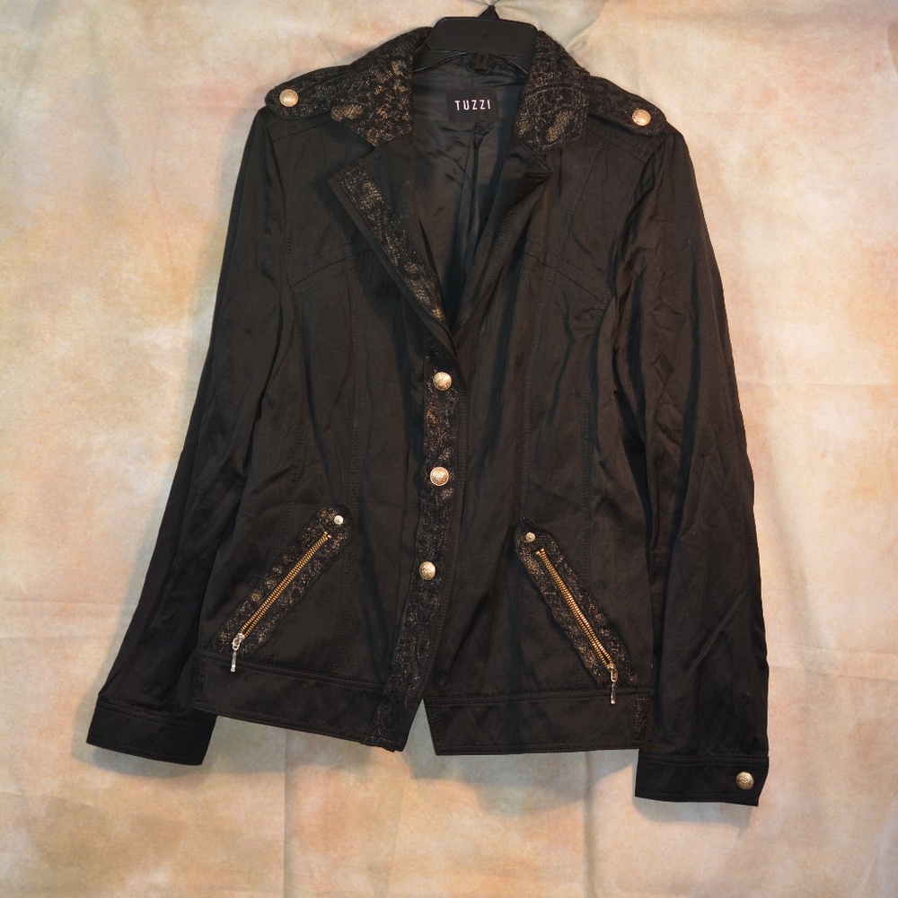 TUZZI Black Jacket Gold Trim SZ 14